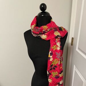 Chico’s, 100% Silk Scarf, Asian Design with Florals/Foliage, 13” x 58”